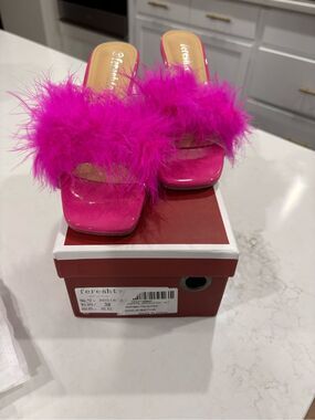Hot Pink Feather Slide Sandals